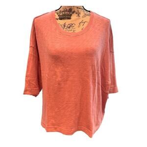 Hello Nite Pink Leaf Crew Neck Boxy Women's Short Sleeve Cotton Tee Shirt M NWT